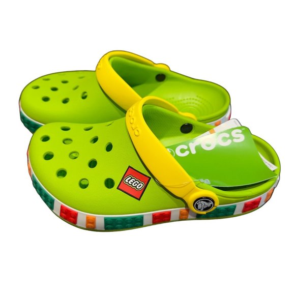 *RARE* Crocs NWT Green/Yellow Lego Clog Sandals SIZE J3 - Picture 1 of 3